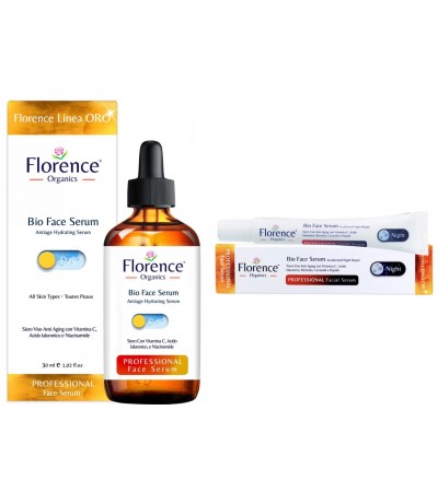 2 PACK Organic Day and Night Vitamin C & Hyaluronic Acid Serum for Face, Neck and Eye contour 30 ml. Florence Organics