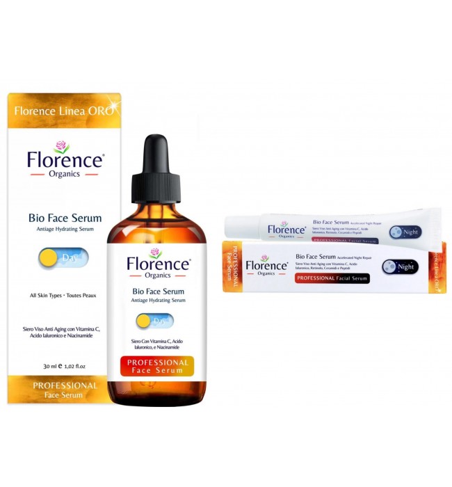 2 PACK Organic Day and Night Vitamin C & Hyaluronic Acid Serum for Face, Neck and Eye contour 30 ml. Florence Organics